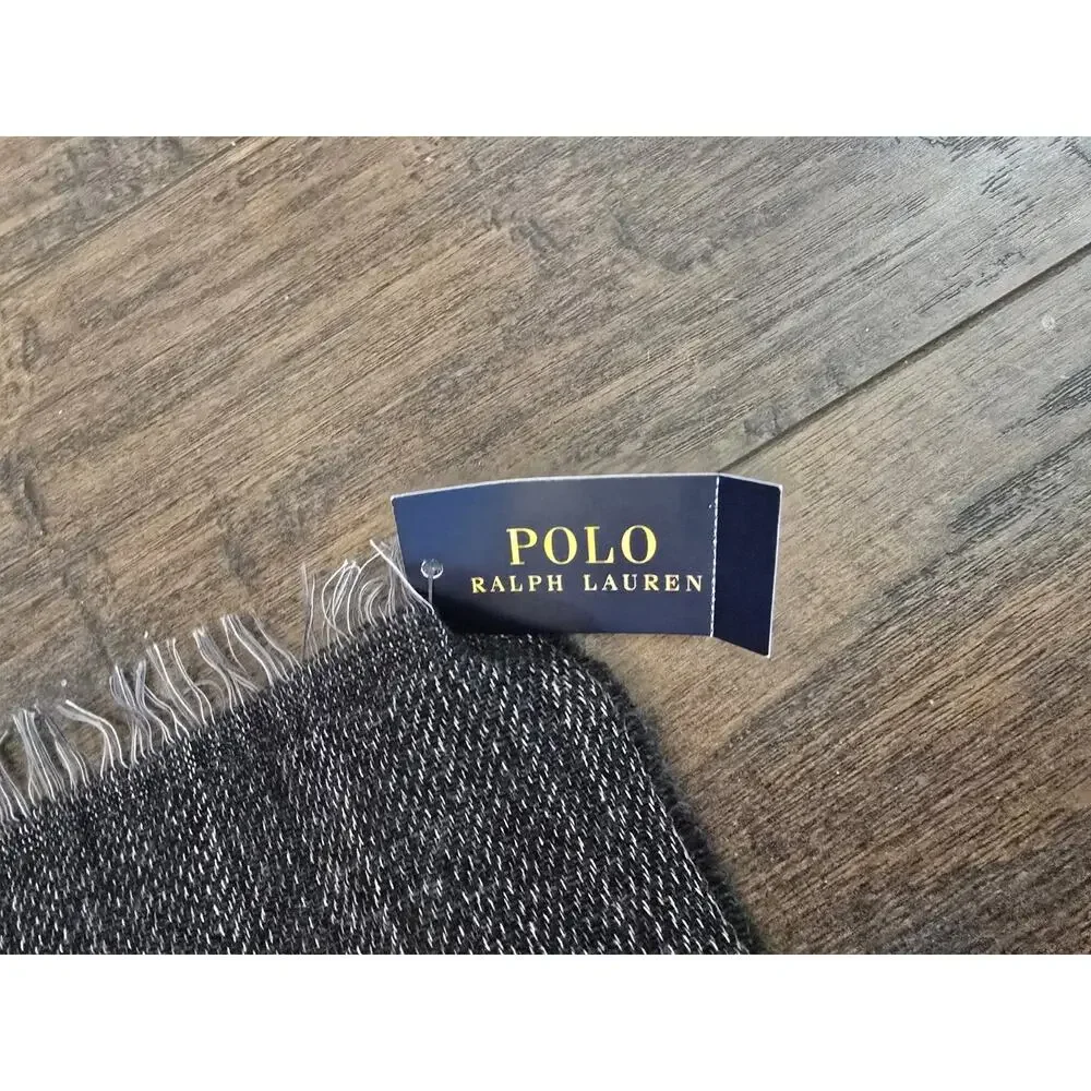 Polo Ralph Lauren Scarf Wool/viscose/nylon Charcoal Fringe